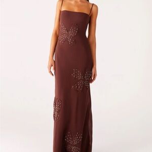 Peppermayo Bayla Beaded Flower Maxi Dress - Chocolate